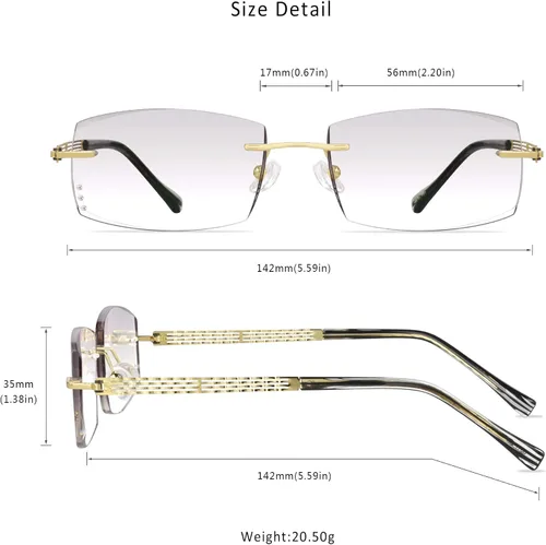 Miniatura 5 de LifeArt - Lentes con bloqueo de luz azul, lentes de lectura para computadora, montura sin borde con lente teñida con diamante, elegante para hombres