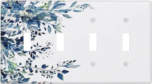 Miniatura 52 de Cubiertas de Salida Triple Basculante con Hojas de Plantas de Eucalipto Azul en Acuarela Floral, Placa Frontal Decorativa de 3 Posiciones, Cubierta