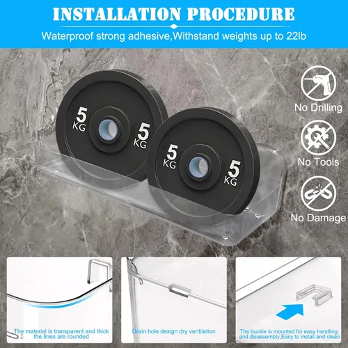 Miniatura 5 de Cerpourt Paquete de 2 soportes de almacenamiento de juguetes de baño para bañera, estantes adhesivos de acrílico, cinta adhesiva para espejo
