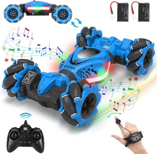 Miniatura 10 de Fosgoit Coche RC con Sensor Gestual, RC de Acrobacias con Sensor Gestual de 2.4GHz 4WD para Niños de 6-12 Años, Control Remoto Manual Drift Twist