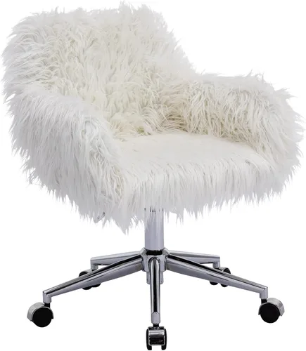 Miniatura 10 de KCC Silla de Escritorio de Oficina Esponjosa, Sillón Giratorio Moderno de Pelo Sintético con Ruedas, Sillas de Tocador de Acento Elegantes Suaves