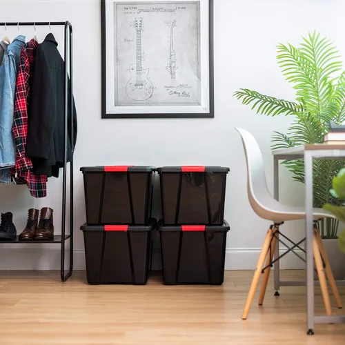 Miniatura 3 de IRIS USA - Contenedores de almacenamiento de plástico apilables de 72 cuartos de galón con tapas, paquete de 4, sin BPA, fabricados en Estados Negro