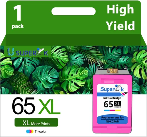 SuperInk Cartucho de tinta remanufacturado de alto rendimiento compatible con HP 65 65XL N9K03AN Reemplazo para impresora Envy 5055 5052 5058