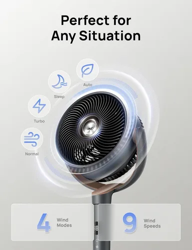 Miniatura 4 de Dreo - Ventilador de pie oscilante de 120°, silencioso, de pedestal de 85 pies, 8 velocidades, 3 modos, 20 dB, vertical manual de 120°, altura Gris