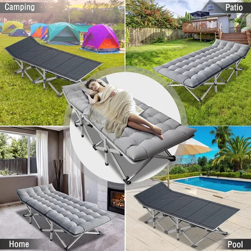Miniatura 7 de ABORON Catre de Camping para Adultos de 28" Extra Ancho, Resistente 1200D Oxford Catre para Dormir, Cama de Campamento Plegable Portátil con Gris