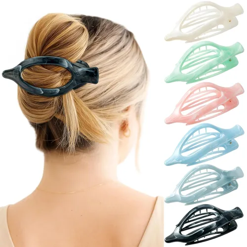 Miniatura 10 de 6 Paquetes de Pinzas Planas en Forma de Garra para Mujeres, Pinza de Cabello Plana Concord Francesa, Pinzas de Cabello Curvas Mate en Forma de Garra