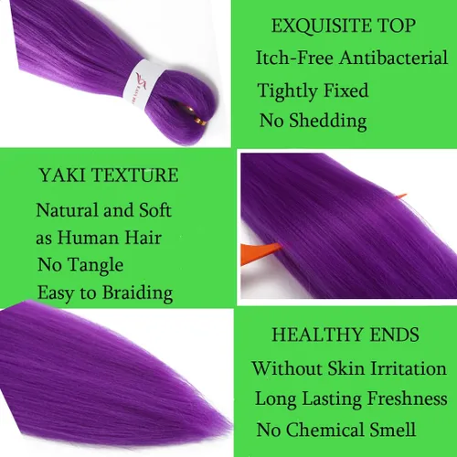 Miniatura 3 de Extensiones de cabello trenzado morado preestiradas, 20 pulgadas, 2 piezas de cabello sintético trenzado para niñas y mujeres, fiesta, disfraz