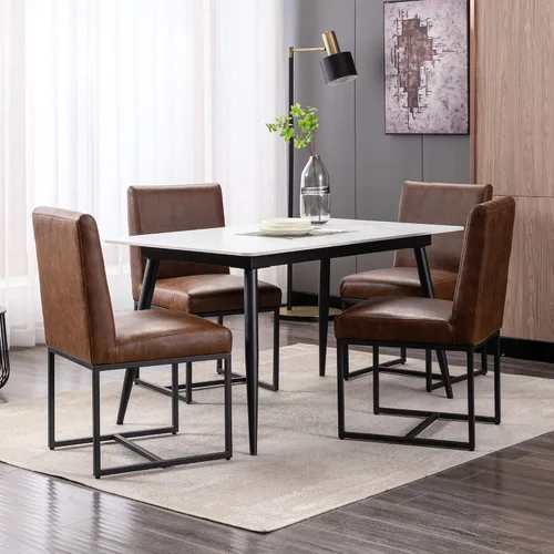 Miniatura 20 de BESTANO Sillas De Comedor - Juego de 2 sillas de comedor modernas negras tapizadas de piel sintética para cocina y comedor con marco de metal negro