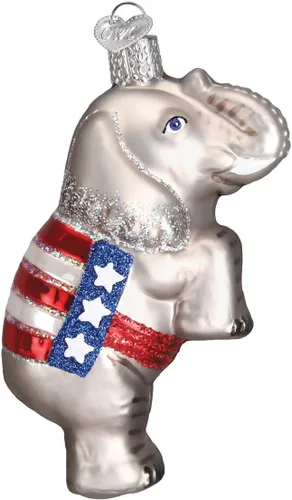 Old World Christmas Adorno de cristal soplado de elefante republicano para árbol de Navidad, decoración navideña artesanal, colección de policía