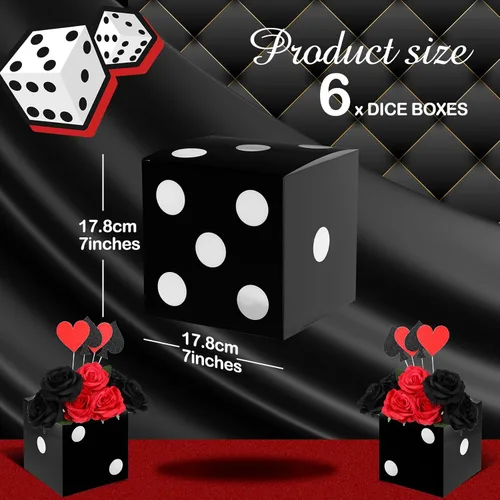 Miniatura 2 de Sinmoe 6 cajas de regalo de dados negros a granel de 7 x 7 x 7 pulgadas, caja de cartón de casino 3D para centros de mesa de dados para decoración