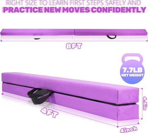 Miniatura 2 de FC FUNCHEER - Viga de equilibrio plegable, viga de suelo para gimnasia, equipo de gimnasia para niños, base de madera, fondo antideslizante y bolsa