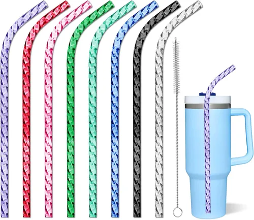 Miniatura 7 de AIERSA Pajitas de metal para repuesto de vaso de 40 onzas, popote de acero inoxidable reutilizable de 12 pulgadas compatible con Stanley Cup, 6