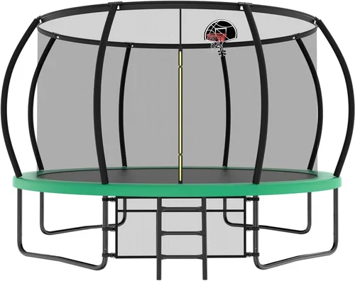 Miniatura 9 de Lyromix 12 14 15 16 pies, camas elásticas al aire libre para niños y adultos, trampolín de calabaza con postes curvos, trampolín recreativo con aro