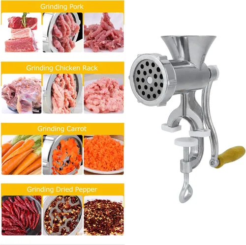 Miniatura 5 de Picadora de carne, máquina de picar manual de aleación de aluminio para el hogar, picadora de carne de salchicha, moledora de pimienta con tubo