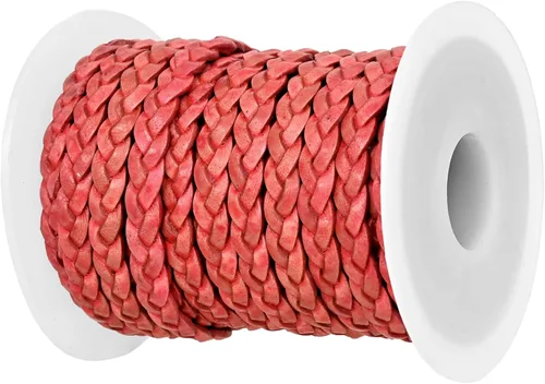 Miniatura 12 de GENIQUE Cordón de cuero trenzado plano de 0.197 in, cuerda de cuero para fabricación de joyas, tiras de cuero, ribete de cuero (16.4 ft)