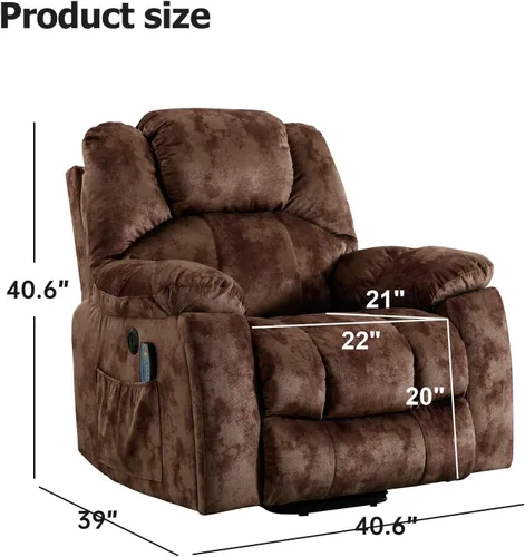 Miniatura 2 de CANMOV Sillón reclinable grande de elevación eléctrica con masaje y calor para personas mayores, con puerto USB, 2 portavasos ocultos