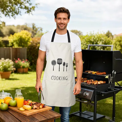 Miniatura 4 de DILLMAN Delantal de cocina para mujer con bolsillos para limpiar las manos, bolsillo grande, limpieza a mano, impermeable para cocinar y hornear
