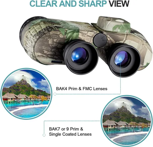 Miniatura 4 de Binoculares marinos 10 x 50 para adultos, impermeables con brújula telémetro, navegación de prisma BAK4, observación de aves y caza (camuflaje)