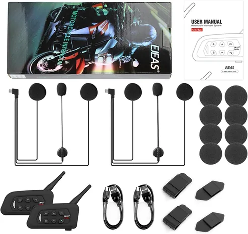 Miniatura 7 de EJEAS V4 Plus Sistema de Comunicación de Casco, Auriculares Bluetooth V5.1 para Motocicleta 1500m con Intercomunicador de Casco, Reducción