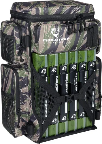 Miniatura 17 de Mochila para aparejos de pesca Evolution Drift Series, mochila de camping con 6 bandejas para aparejos de pesca, resistente Verde mar