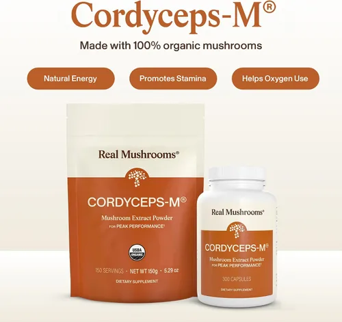 Miniatura 2 de Real Mushroom Cordyceps - Polvo de hongos Cordyceps Energía y rendimiento - Polvo Cordyceps orgánico con beta-glucanos, suplemento vegano, sin OMG