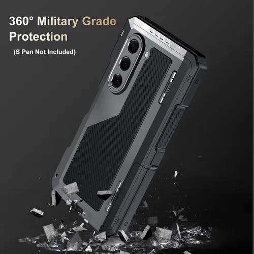 Miniatura 2 de Funda para Samsung Galaxy Z Fold 6 con soporte delgado para bolígrafo S (2023), parachoques de metal de alta resistencia a prueba de golpes, Negro