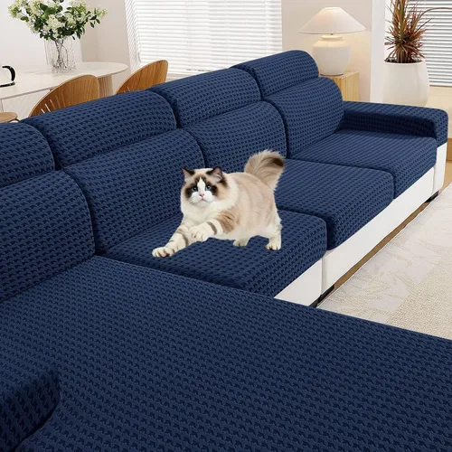 Miniatura 12 de MAXIJIN Fundas de cojín para sofá seccional, funda de cojín elástica para sofá, lavable, protector de muebles con parte inferior elástica y correa
