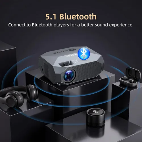 Miniatura 6 de FUDONI Proyector con WiFi y Bluetooth, soporte 4K para exteriores, proyector HD 1080P Max 300 pulgadas, proyector portátil de cine en casa Negro