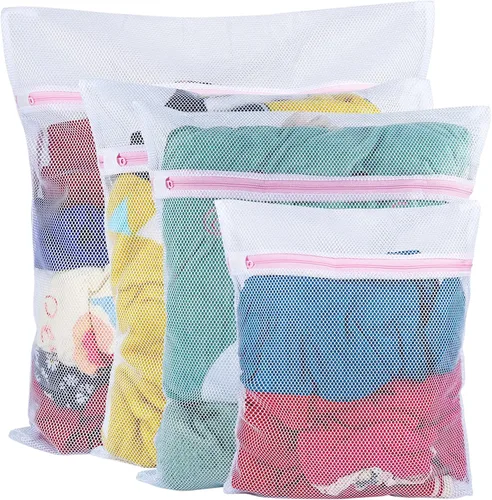 Vivifying Bolsas de malla para lavandería, 4 bolsas duraderas de malla gruesa con cremallera para lavadora, delicadas, lencería, calcetines, zapatos