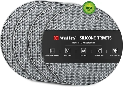 Miniatura 35 de Walfos Alfombrillas de silicona – 4 soportes para ollas resistentes al calor, almohadillas calientes antideslizantes multiusos para agarraderas