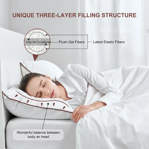 Miniatura 3 de Subrcamos - Juego de 2 almohadas de cama de lujo y comodidad - Material de microfibra de poliéster hipoalergénico - Juego de 2 almohadas