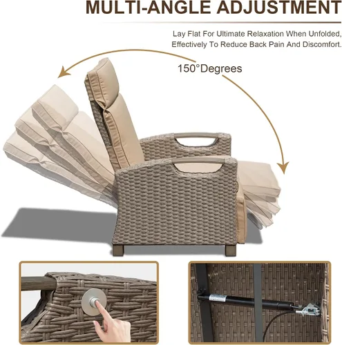 Miniatura 4 de Domi - Silla reclinable para exteriores, sillón reclinable de patio con mimbre tejido a mano, mesa abatible con respaldo de empuje, ángulo