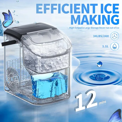 Miniatura 2 de Máquina de hielo para encimera Nugget con hielo de pellets suave masticable, máquina de hielo portátil Pebble, 34 libras por día, autolimpiante