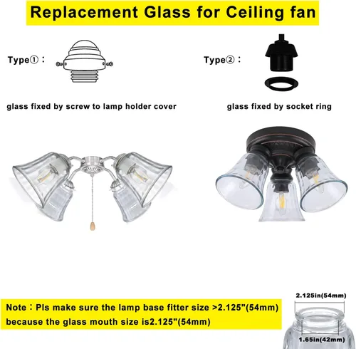 Miniatura 3 de Cubiertas de vidrio para ventilador de techo, reemplazo de pantalla de vidrio para lámpara de luz, paquete de 4 globos de vidrio transparente