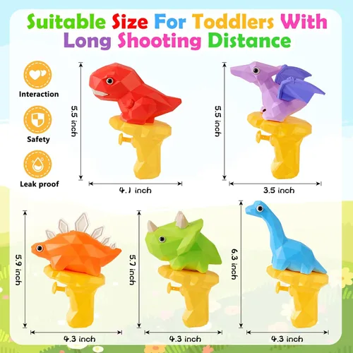 Miniatura 6 de Pistolas de agua de dinosaurio para niños, 5 unidades, pistolas de dino para piscina de agua al aire libre, juguetes para niños de 2 a 4 y 3 a 5
