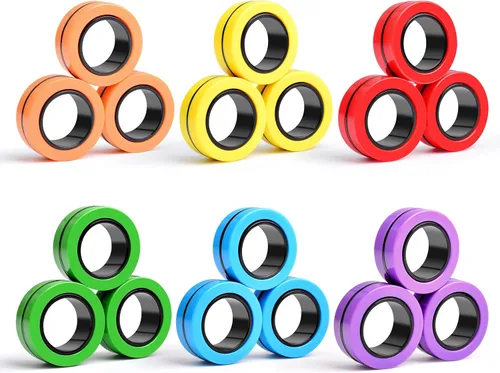 Miniatura 9 de Cevioce Juego de 15 anillos magnéticos giratorios, paquete de spinners magnéticos para ansiedad TDAH para adultos y adolescentes, juguete de alivio