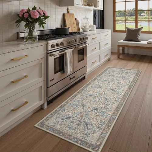 Miniatura 3 de Beeiva Alfombra Lavable para Pasillo 2x6 pies - Beige Vintage Resistente a Manchas Alfombra Floral para Cocina, Alfombras Bohemias