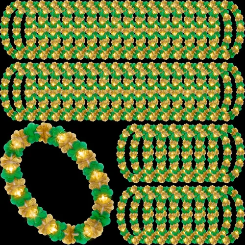 Miniatura 14 de Sherr 24 piezas Collares de leis LED iluminados, collares de flores hawaianas con luces LED para bodas, playa, tropical, carnaval, suministros