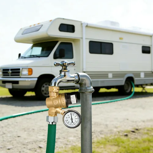 Miniatura 7 de Válvula reguladora de presión de agua Hourleey, de latón para RV con manómetro y filtro de entrada para tráiler de autocaravana