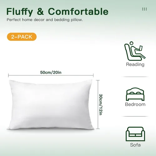 Miniatura 3 de OTOSTAR Paquete de 2 rellenos de almohada, 12 x 20 pulgadas, almohadillas de cojín interiores suaves y esponjosas, rellenos de cojín decorativos