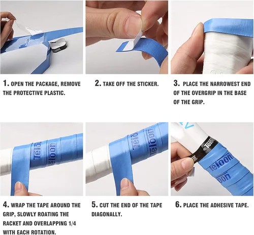 Miniatura 5 de Teloon Cinta de agarre para raqueta, cinta de agarre para tenis, (6 o 12 unidades) Absorbe las bandas elásticas antideslizantes para el sudor