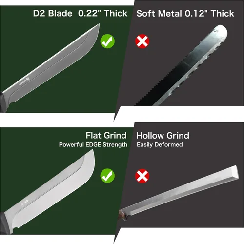 Miniatura 4 de NedFoss 16" Survival Machete with Sheath, D2 Steel 0.22" Thick Full Tang Blade Machete Knife with Flat Grinding, Machete for Cutting Trees, for Yard