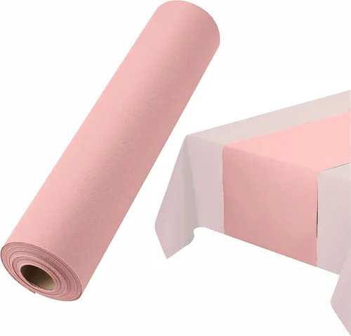 Camino de mesa desechable para mesa de comedor, 16 pulgadas, paquete de 20 caminos de mesa de papel rosa similar al lino para fiestas, bodas o