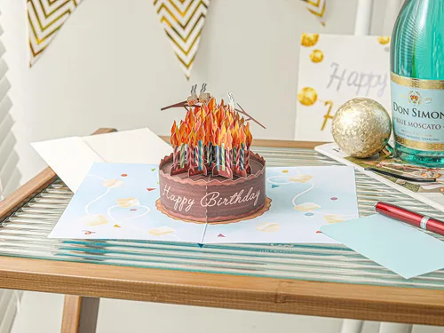 Miniatura 2 de Liif Tarjeta de cumpleaños divertida con diseño de pastel en llamas, tarjeta de cumpleaños emergente en 3D, tarjeta de cumpleaños para hombres