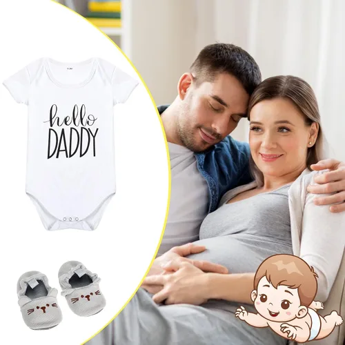Miniatura 4 de Jiuguva Anuncios de embarazo sorpresa para papá y esposo, caja de recuerdos de prueba de embarazo, caja de anuncios de madera, body de Hello Daddy