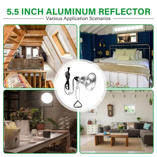 Miniatura 7 de Simple Deluxe Enchufe de luz de abrazadera con reflector de aluminio de 5.5 pulgadas, apto para lámpara de máximo 60 vatios (sin bombilla incluida)