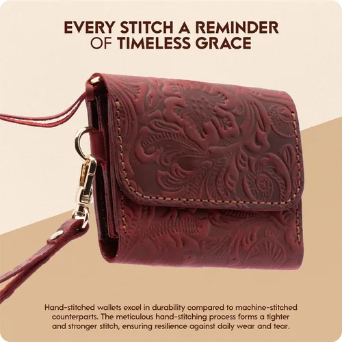 Miniatura 13 de Toros Craft Handmade Leather Wallets for Women, Western Wristlet Wallets, Floral Leather Small Credit Card Holder with Zipper, Minimalist & Cute