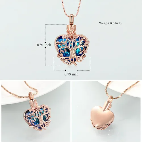 Miniatura 16 de Imrsanl Collar de urna de árbol de la vida con forma de corazón, joyería de cremación para hombres y mujeres, recuerdo, joyería conmemorativa