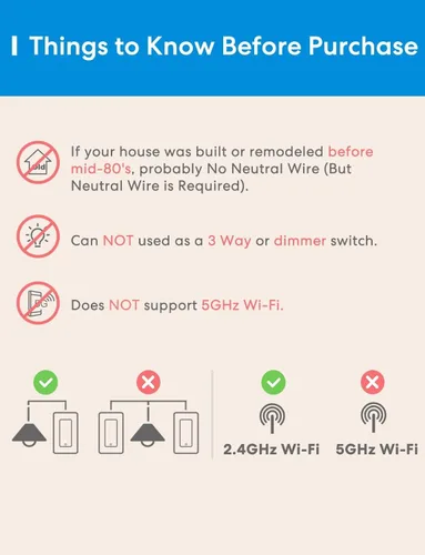 Miniatura 3 de meross Interruptor de luz inteligente compatible con Apple HomeKit, Siri, Alexa, Google Assistant y SmartThings, interruptor de luz Wi-Fi de 2.4