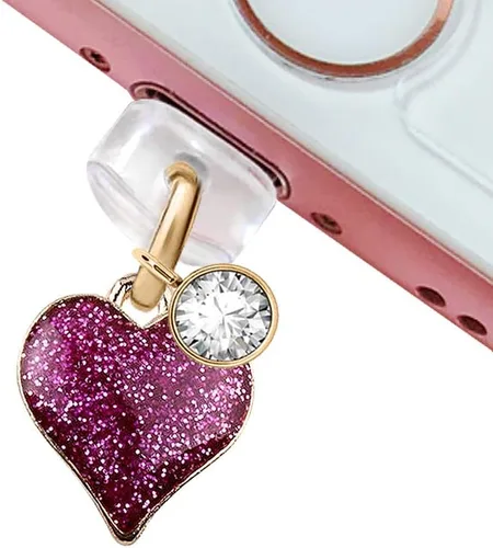 ELISE & FONDA CP142 Puerto de carga USB antipolvo, colgante de corazón pequeño, para iPhone 11/XS MAX/XR/X/8 Plus/7/6S/7/SE iPad iPod (rosa